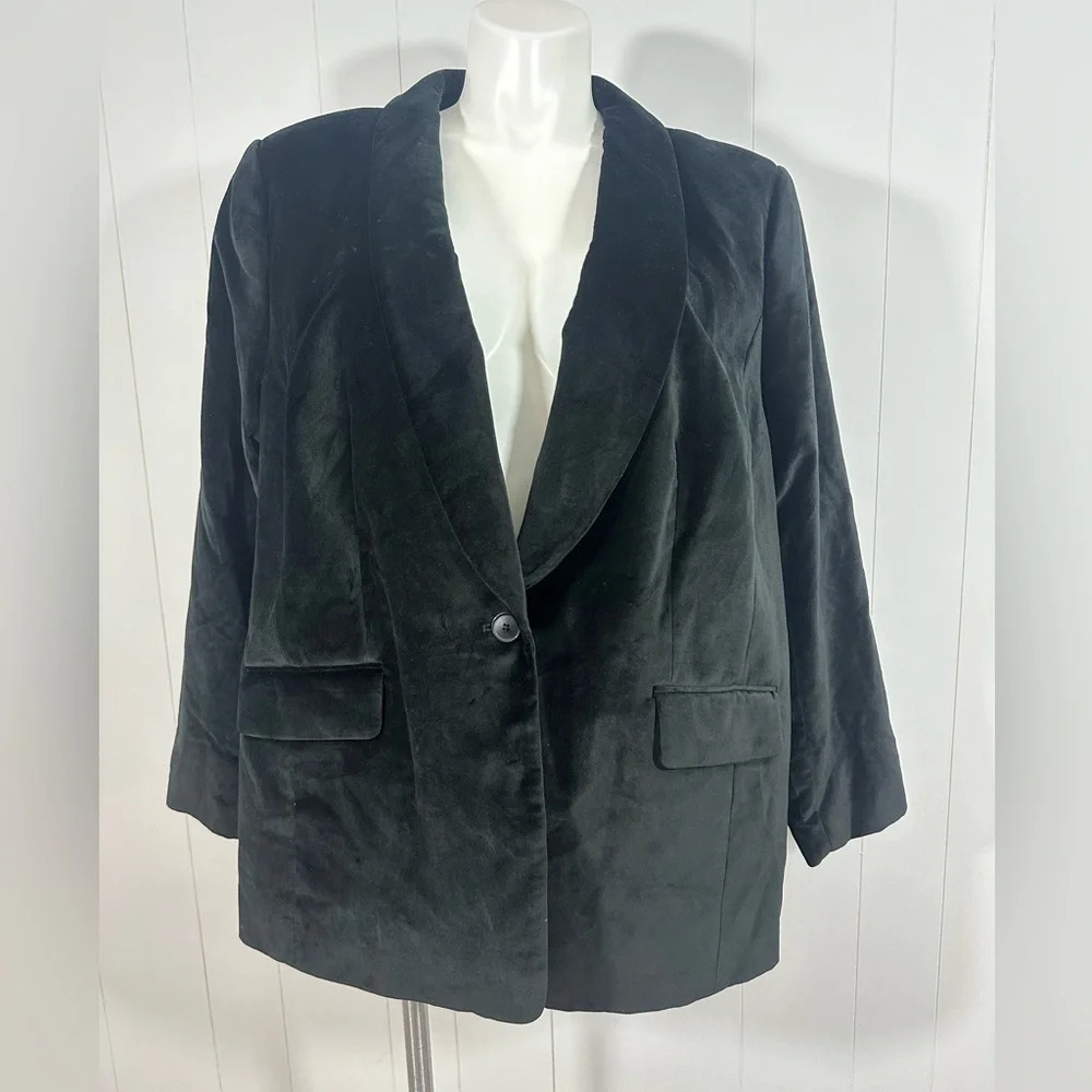 NWT Talbots Plus Sz 24W Womens Black Velvet Single Button Career Jacket Blazer